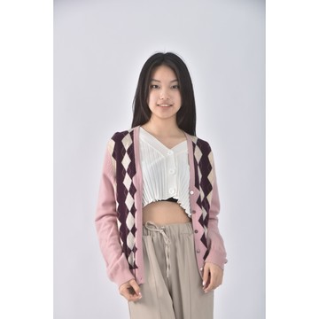 (L) free cashmere格紋粉色外套二手衣