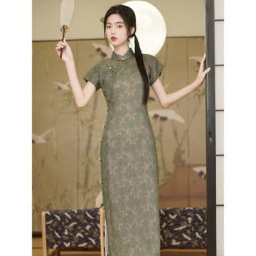 鴻韻夏季復古苧麻日常遮肚子改良長旗袍年輕款氣質優雅顯瘦連衣裙