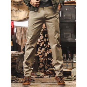 (免運)美式復古加絨褲子男春秋男士休閑褲春秋新款潮牌卡其色直筒長褲男