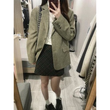 小個子短款毛呢子大衣女高級感2025早秋新款寬松韓系西裝外套秋季