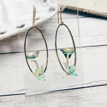 串珠 編織 耳環 水晶 花圈 綠