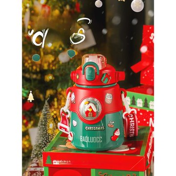 象普兒童保溫杯學生女孩圣誕節可愛禮物杯子大容量可斜跨吸管水杯