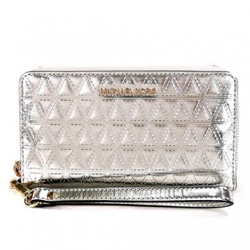 MICHAEL KORS MONEY PIECES金屬菱格金字手機中夾(香檳銀)