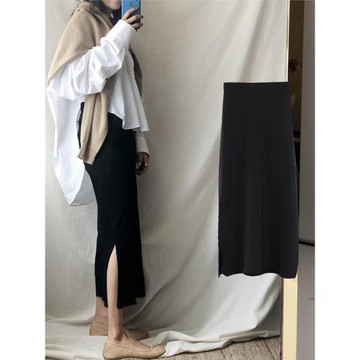 西裝半身裙女直筒裙2025春季新款側開叉中長裙包臀裙黑色高腰長裙