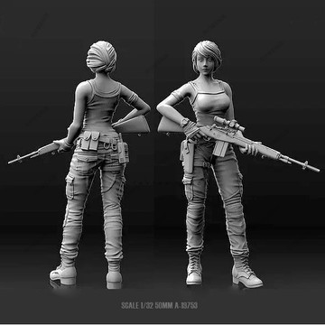 【台灣出貨】✨免運 白膜 1/35(50mm)美軍海豹突擊對女隊員 樹脂兵人(白模) A-19753 模型製作