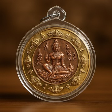 【2550年 阿贊初原廟版】四樂澤度金 青銅版｜蜘蛛網符文 財富人緣 招財佛牌 附防水殼佛盒