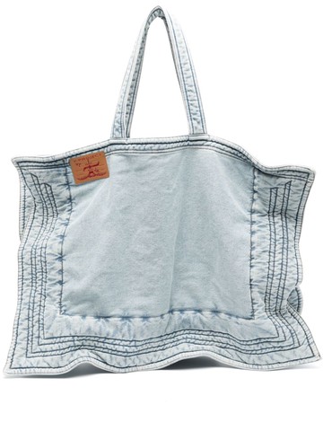 Y/Project - logo-patch denim tote bag - women - Organic Cotton - One Size - Blue