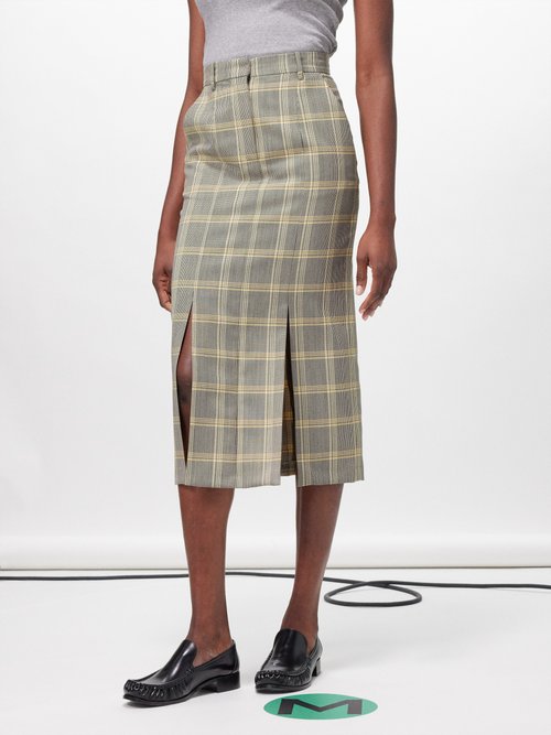 Marni - Checked Wool-blend Midi Skirt - Womens - Grey Multi