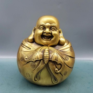 純銅福在眼前彌勒佛銅彌勒佛一團和氣大肚佛家居供奉車載裝飾擺件