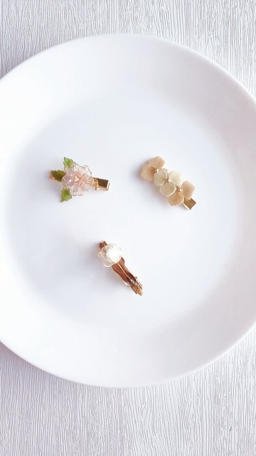 花開春暖* 手工黏土/水晶花 *鬱金香/玫瑰/三瓣丁香花小髮夾/髮飾