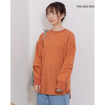 【POU DOU DOU】橘色摺線袖套頭襯衫 PPS76802