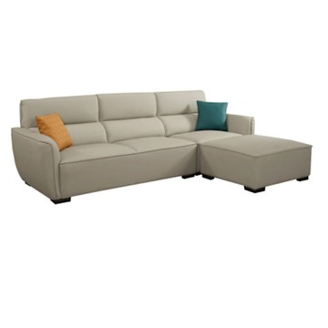 文創集 蕾妮卡其色耐刮貓皮革L型沙發組合(四人座＋椅凳)-275x180x88cm免組