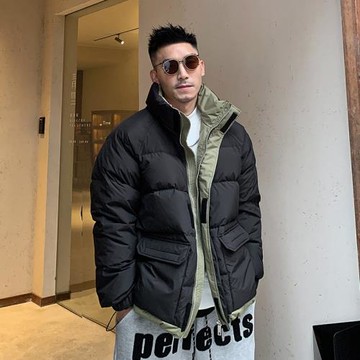 杠叔冬季男士立領款羽絨服加厚拼色寬松保暖外套韓版休閑美式潮流