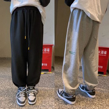 男童褲子春秋款童裝兒童字母毛圈寬松運動褲小學生大童親子裝長褲