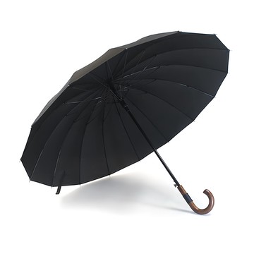 Gotivathy 木質皮革握把 大型 高爾夫 長柄傘 16骨  黑色的