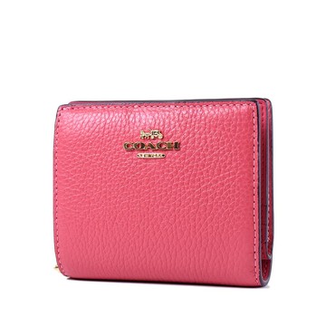 COACH 荔枝紋對開釦式短夾-霧莓紅特