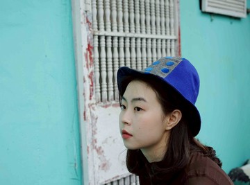 設計手作-毛料寶藍暖灰圓點拼接山丘帽 漁夫帽