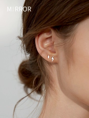 小麋人925睡覺不用摘純銀耳釘女耳環耳飾小巧簡約閃電養耳洞耳棒