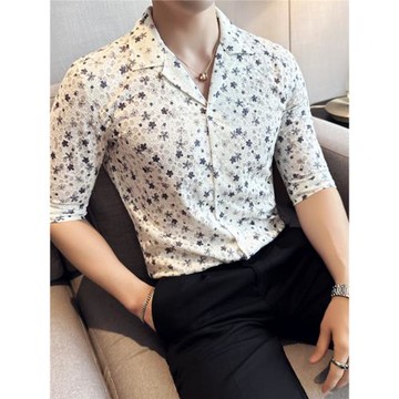 出差夏威夷花襯衫男款夏季冰絲薄款寬松短袖襯衣潮牌痞帥休閑上衣