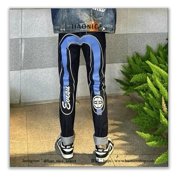 【NICE 歐美日韓代購】100%日本大阪正品 山根英彥EVISU 福神經典大藍M logo麻繩線條 窄口牛仔褲