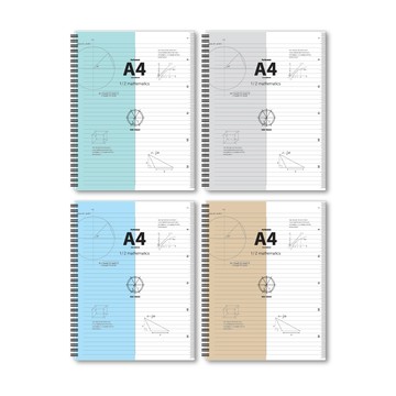 the open house PP封面 雙欄數學練習本4件組 23-5939 A4  薄荷色 + 灰色  + 藍色  + 棕色  1組