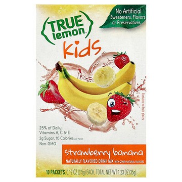 True Citrus, True Lemon，兒童混合飲品，草莓香蕉味，10 包，0.12 盎司（3.5 克）