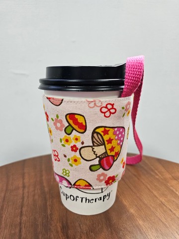 粉紅蘑菇 雙層環保飲料杯套/杯袋