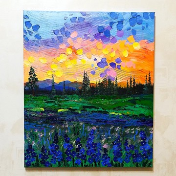 紋理壓克力畫日落風景藝術牆面裝飾