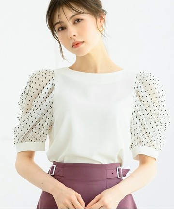 優甜美多比點點蓬袖上衣(MM438101)