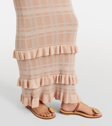 Bananhot Petra checked ribbed-knit ruffled pencil skirt