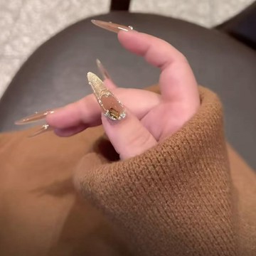🔥臺灣出貨🔥秋之戀歌-純手工穿戴甲秋冬爆閃法式貓眼顯白可拆卸美甲穿戴甲