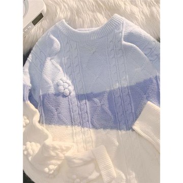 套頭毛衣女秋冬季寬松高中初中學生大童15歲13加絨加厚針織打底衫