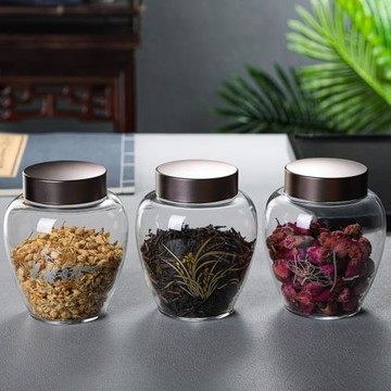 廠家直銷 日式玻璃茶葉罐 合金螺紋錫蓋手工密封罐 儲物茶倉 罐子