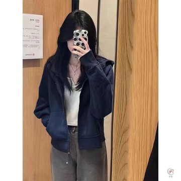 🎈流行女裝🎈美式復古小個子短款連帽衛衣薄外套女春秋新款寬鬆休閒開衫上衣潮