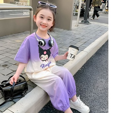 🔥臺灣-出貨🔥女童夏裝套裝衣服兒童庫洛米夏季短袖洋氣新款寶寶兩件套