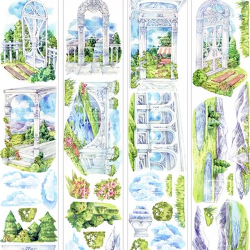 庭外麗日 水晶宮の夢 西洋庭園 水彩畫造景 PET 和紙膠帶 台灣製