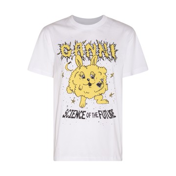 Ganni - White, Yellow And Black Cotton T-shirt
