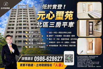低於實登五年屋｜元心璽苑三房平車｜未來藍線站點｜台中市北區成功路