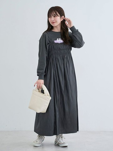 光澤皮革縐縫風格吊帶連身洋裝(6A43L0H0200) - Green Parks