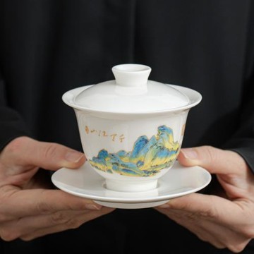 德化白瓷蓋碗 陶瓷三才蓋碗紅茶巖茶功夫茶具大號羊脂玉瓷茶碗