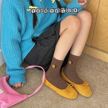 两件9.9折🔥臺灣出貨🔥可開發票✅IOULOR一個桔子中筒襪秋冬新品日系印花南瓜ins潮堆堆襪女生襪子