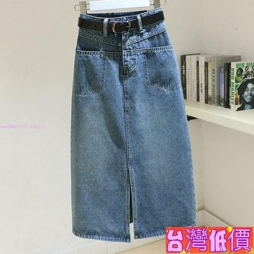 悅裳💎台灣免運💎2025年新款複古開叉牛仔半身裙女 寬鬆顯瘦高腰中長款百搭a字裙子