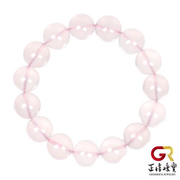【正佳珠寶】粉晶 頂級冰質 12.8-13.3mm 粉晶手珠｜日本彈力繩