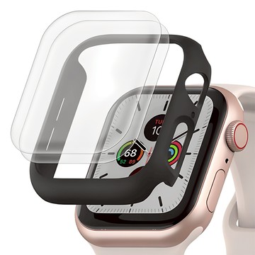 SINJIMORU Apple Watch 自我修復TPU螢幕保護貼 2個 + 硬殼保護套  Apple Watch 6/5/4/SE2/SE 44mm  透明色 + 黑色  1組