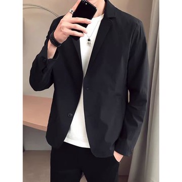潮牌西服男士春秋季韓版潮流修身百搭外套純色簡約帥氣長袖上衣服