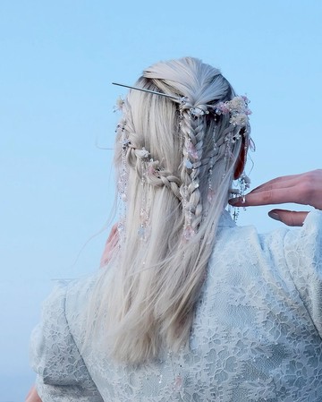 櫻謎琉璃櫻小花束頭簪配長飾鏈