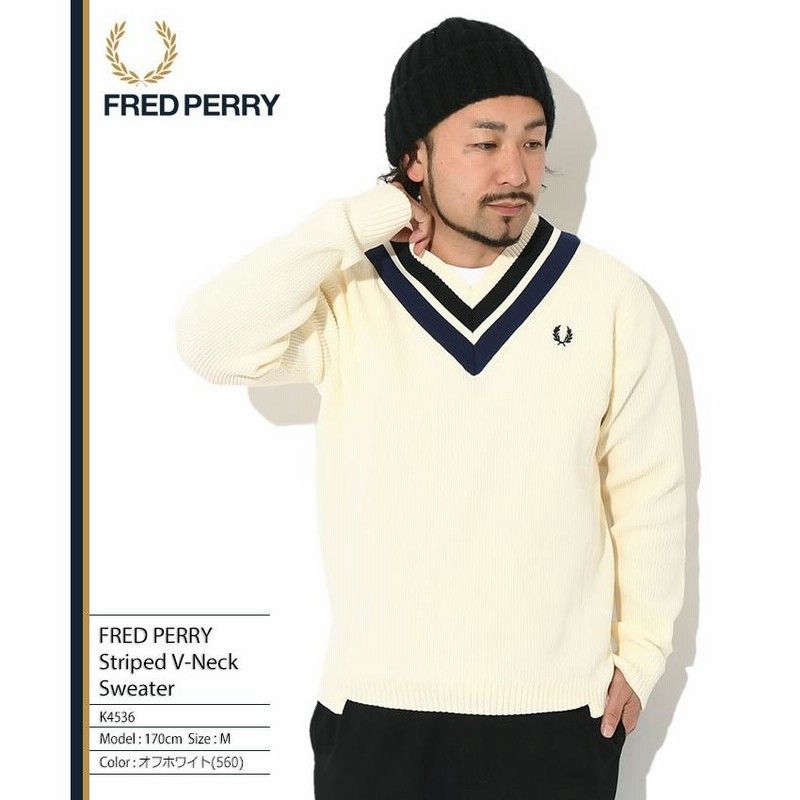 フレッドペリー セーター FRED PERRY メンズ ストライプド Vネック