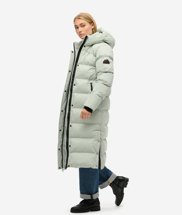 Superdry Women's Microfibre Longline Puffer Coat Light Grey Size: 8