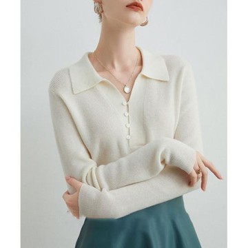 polo領別致套頭針織衫秋冬洋氣通勤休閑顯瘦長袖保暖上衣打底衫女