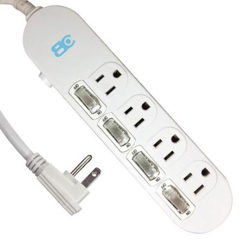 博銓科技BC KTC-434A-6 4切4座3孔1.8M/6尺 防雷擊 延長線(90度貼壁插頭/固定掛孔)
